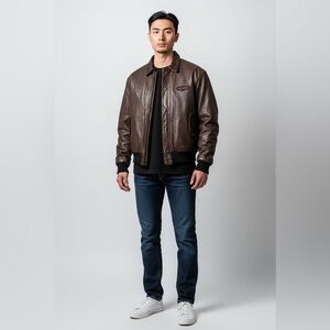 Vintage 90s Brown Leather bomber Jacket XL